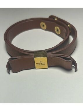 Kate Spade Brown Leather Wrap Bracelet – Gold‑Tone Bow Clasp